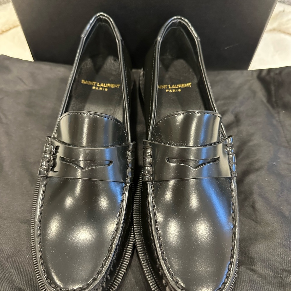 Saint Laurent Black Leather Penny Loafers